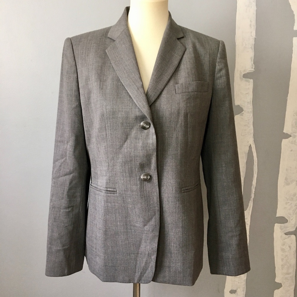 Talbots Wool Button Up Blazer Gray Size 8 Petite - image 1